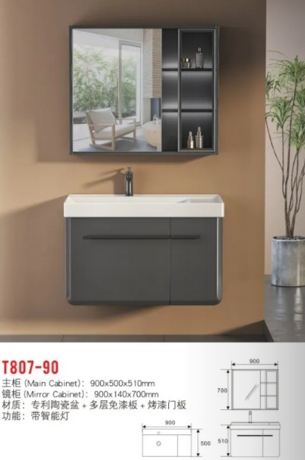 T807-90 Main Cabinet900x500x510mm Mirror Cabinet900x140x700mm